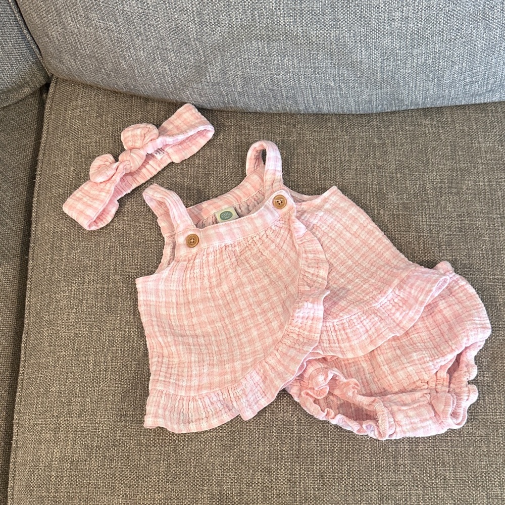 Pink gingham Baby Bloomer Set 9M